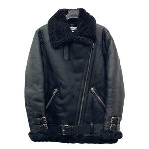 Acne Studios Black shearling leather zip-up jacket